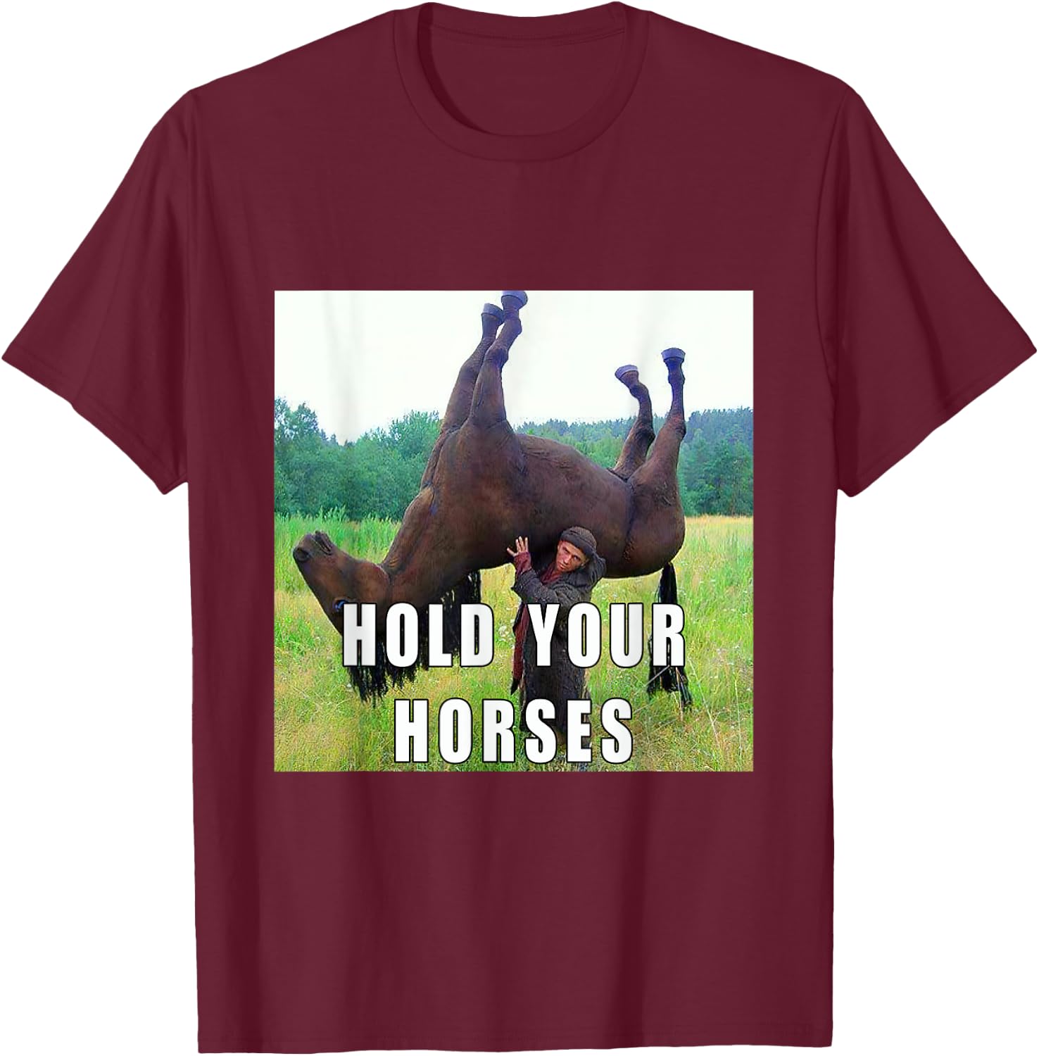 Hold Your Horse Funny Meme Women T-Shirt - T-Shirt | Maroon