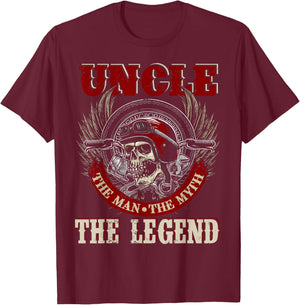 Uncle The Man The Myth Happy Fathers Day Skull Biker Lover T-Shirt - T-Shirt | Maroon