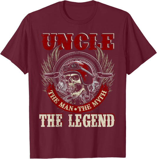 Uncle The Man The Myth Happy Fathers Day Skull Biker Lover T-Shirt - T-Shirt | Maroon