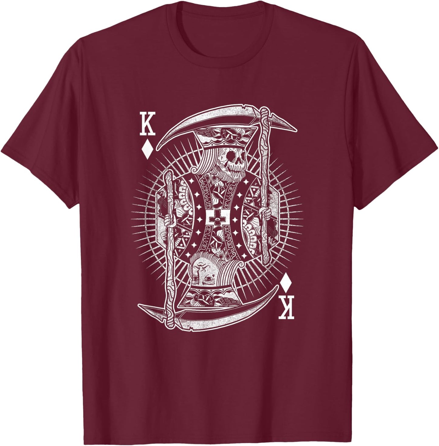 King Poker Card Skeleton Skull Goth Style Gothic Gambler T-Shirt - T-Shirt | Maroon