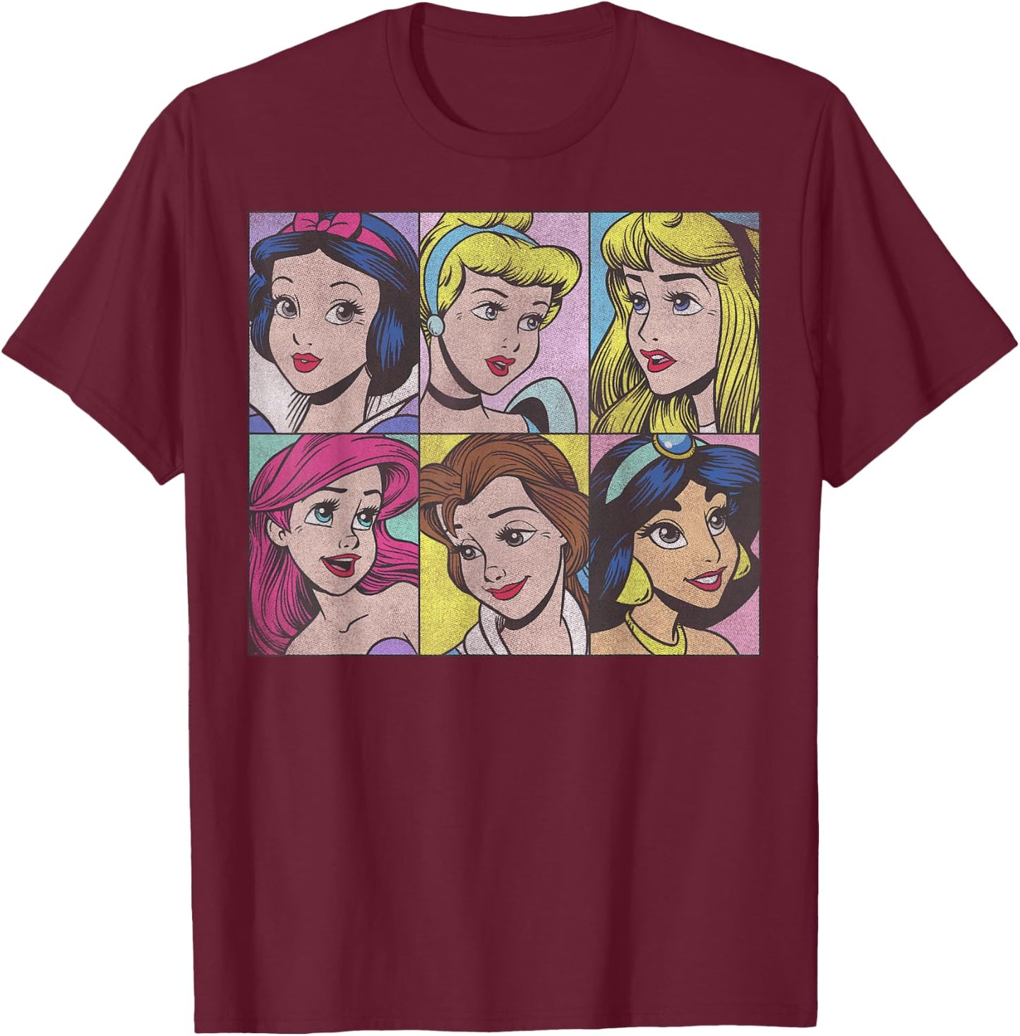 Disney Princess Pop Art Portraits Box Up Small T-Shirt - T-Shirt | Maroon