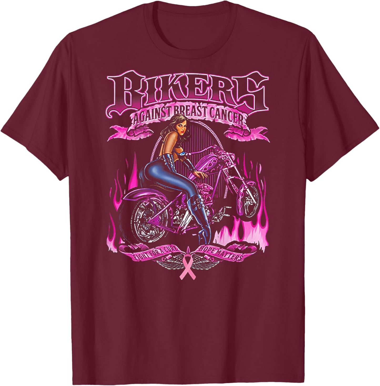 Bikers Against Breast Cancer Fight For A Cure Hope Matters T-Shirt - T-Shirt | Maroon