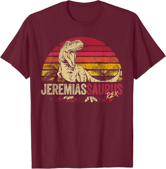 Jeremias Saurus Funny Personalized Dinosaur T Rex Boys Name T-Shirt - T-Shirt | Maroon