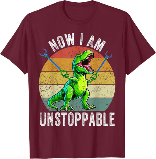 Retro Vintage Now I Am Unstoppable Trex Funny T-Rex T-Shirt - T-Shirt | Maroon