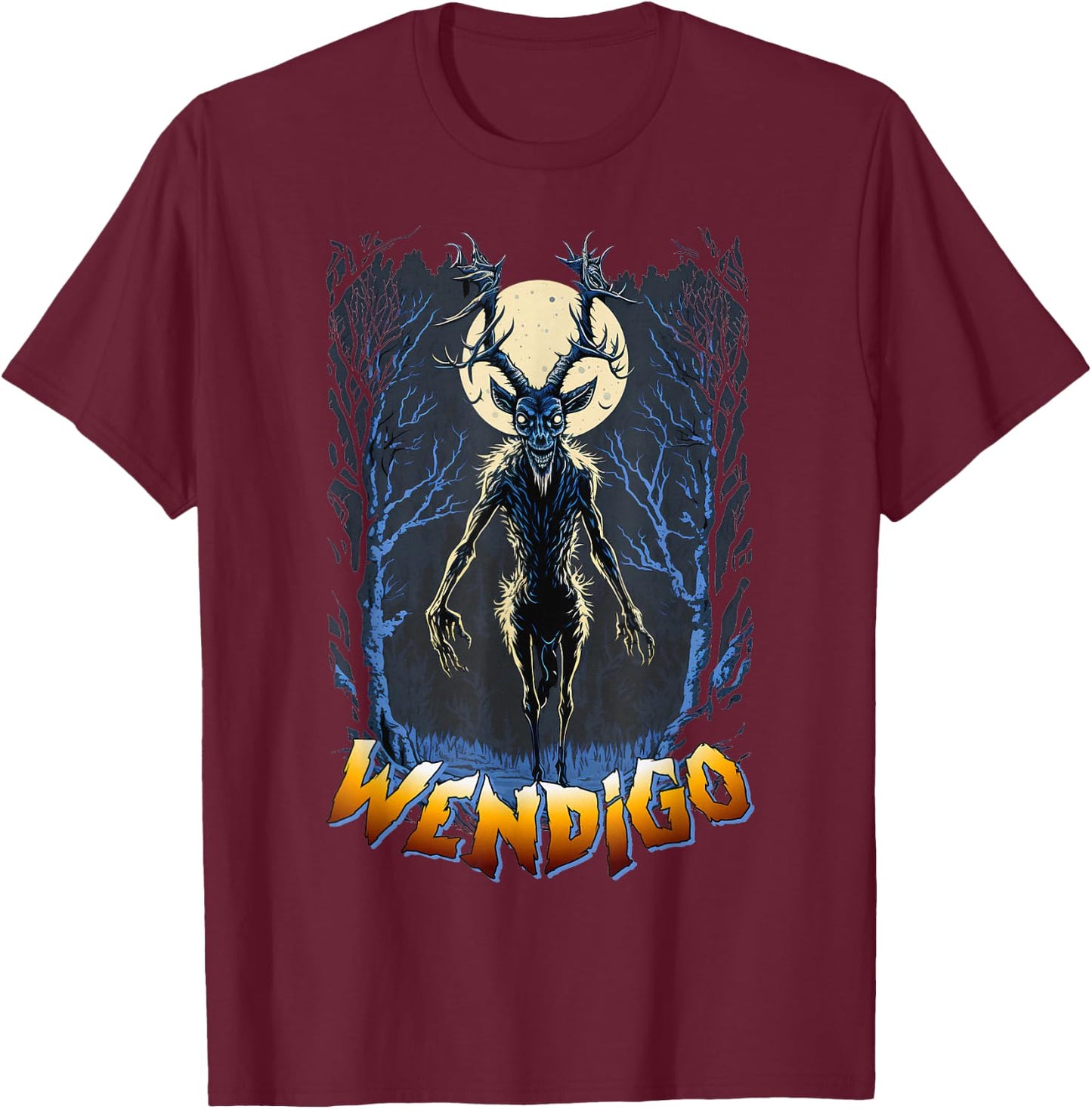 Wendigo Supernatural Monster Folklore Cryptid Full Moon T-Shirt - T-Shirt | Maroon