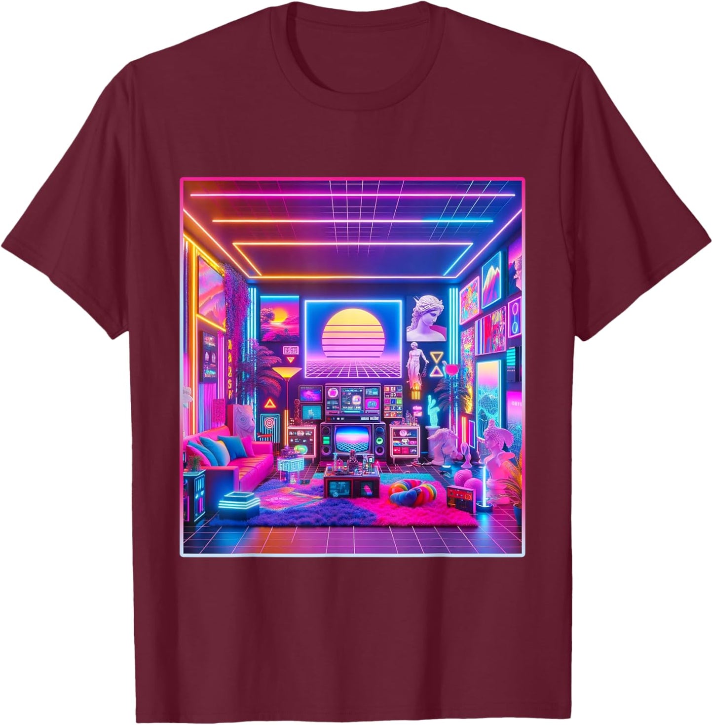 Vaporwave Aesthetic Style Shirt 80s 90s Retro Colorful Room T-Shirt - T-Shirt | Maroon
