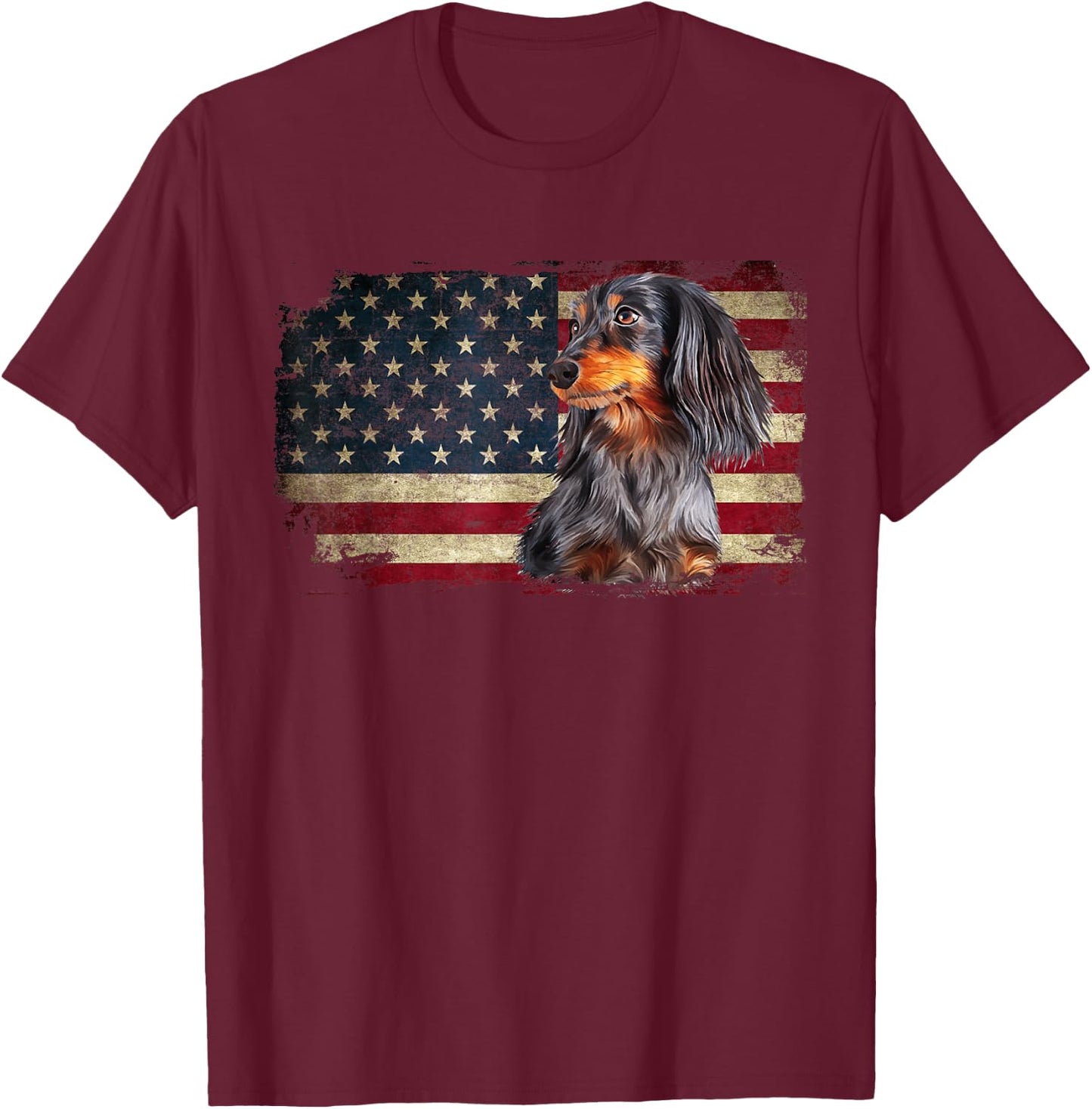 Dachshund USA Flag Patriotic Dog Lovers 4th Of July T-Shirt - T-Shirt | Maroon