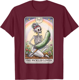 Pickle Lover Skeleton Tarot Card Pickle Jar Gardening T-Shirt - T-Shirt | Maroon