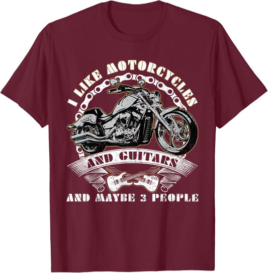 I Like Motorcycles And Guitars And Maybe 3 People Rider Race T-Shirt - T-Shirt | Maroon
