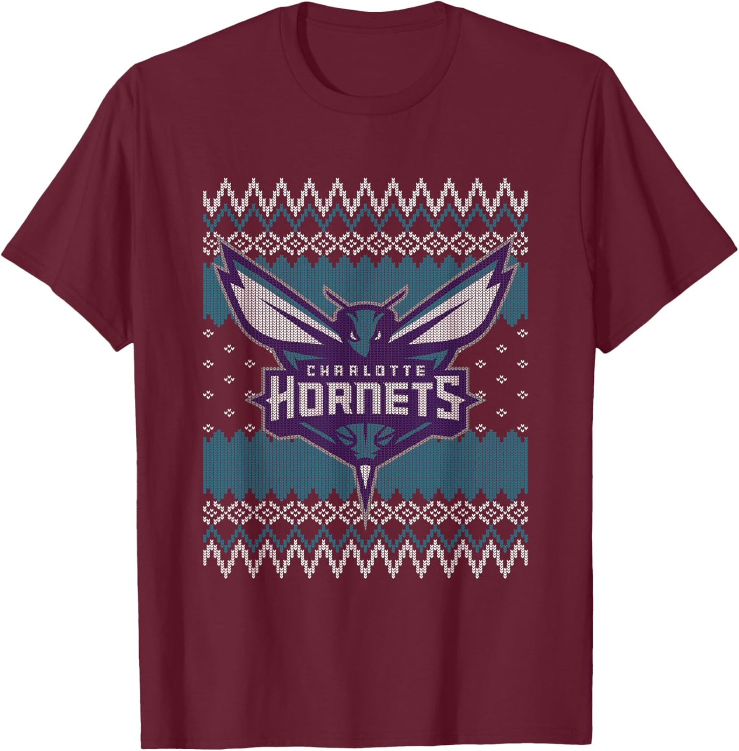 NBA Charlotte Hornets Ugly Christmas Sweater Style T-Shirt - T-Shirt | Maroon