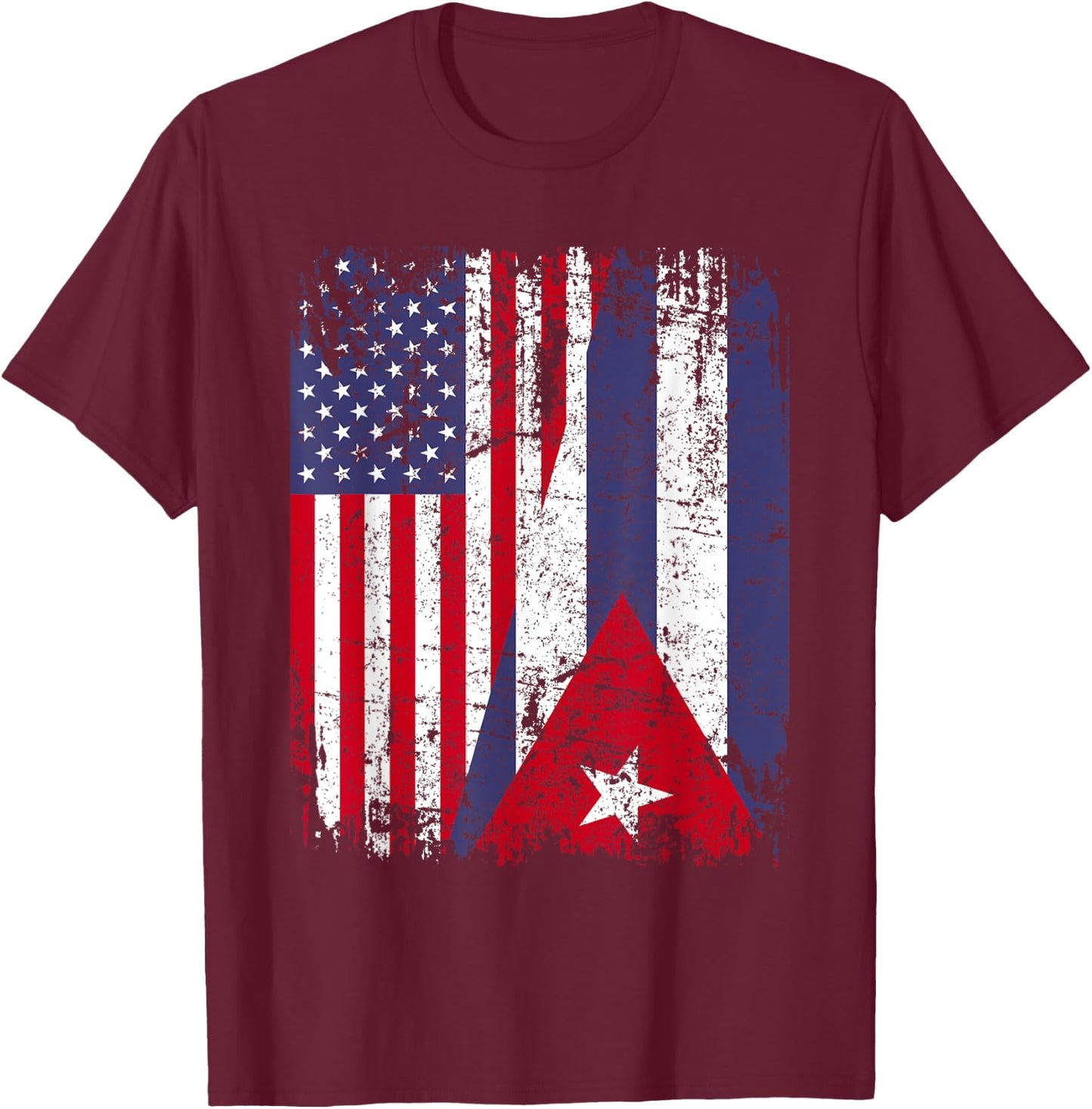 CUBAN ROOTS | Half American Flag | CUBA FLAG T-Shirt - T-Shirt | Maroon