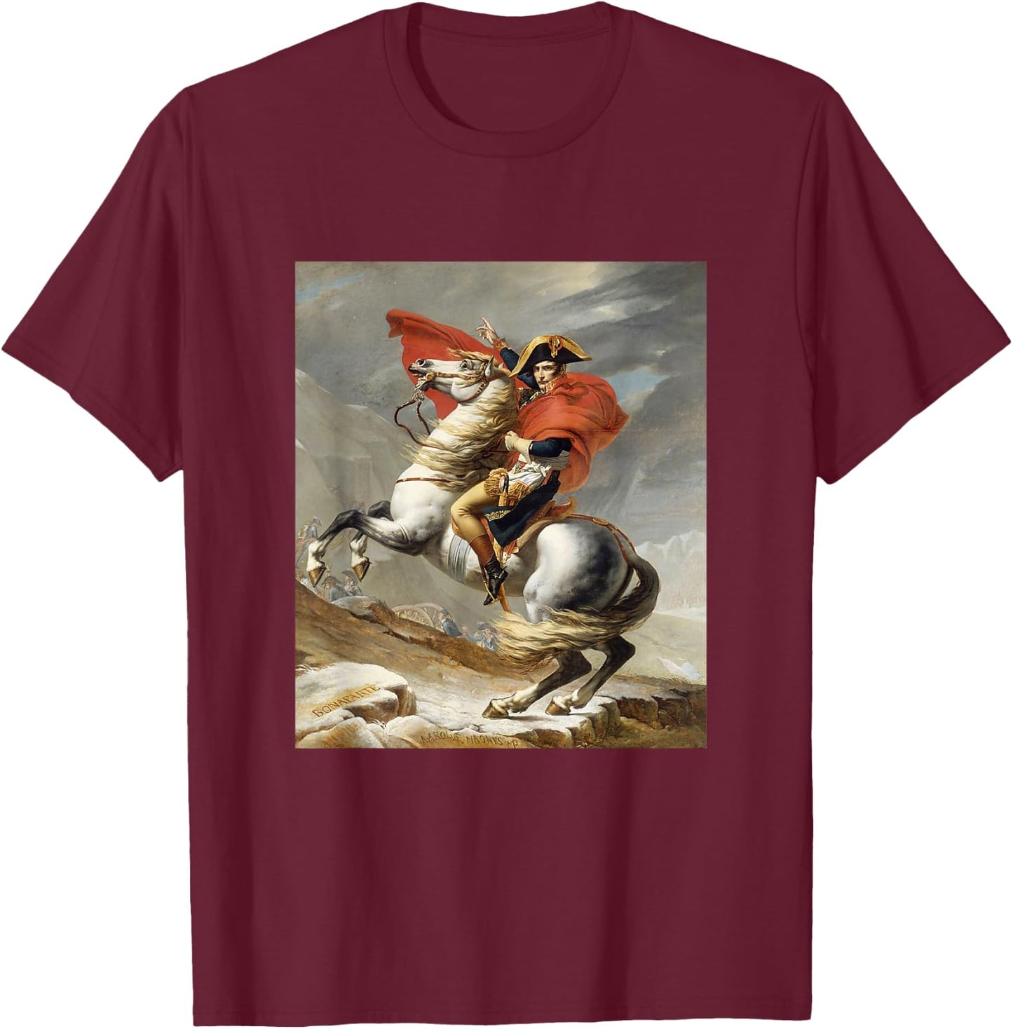 Napoleon Bonaparte Jacques-Louis David Neoclassicism Art T-Shirt - T-Shirt | Maroon