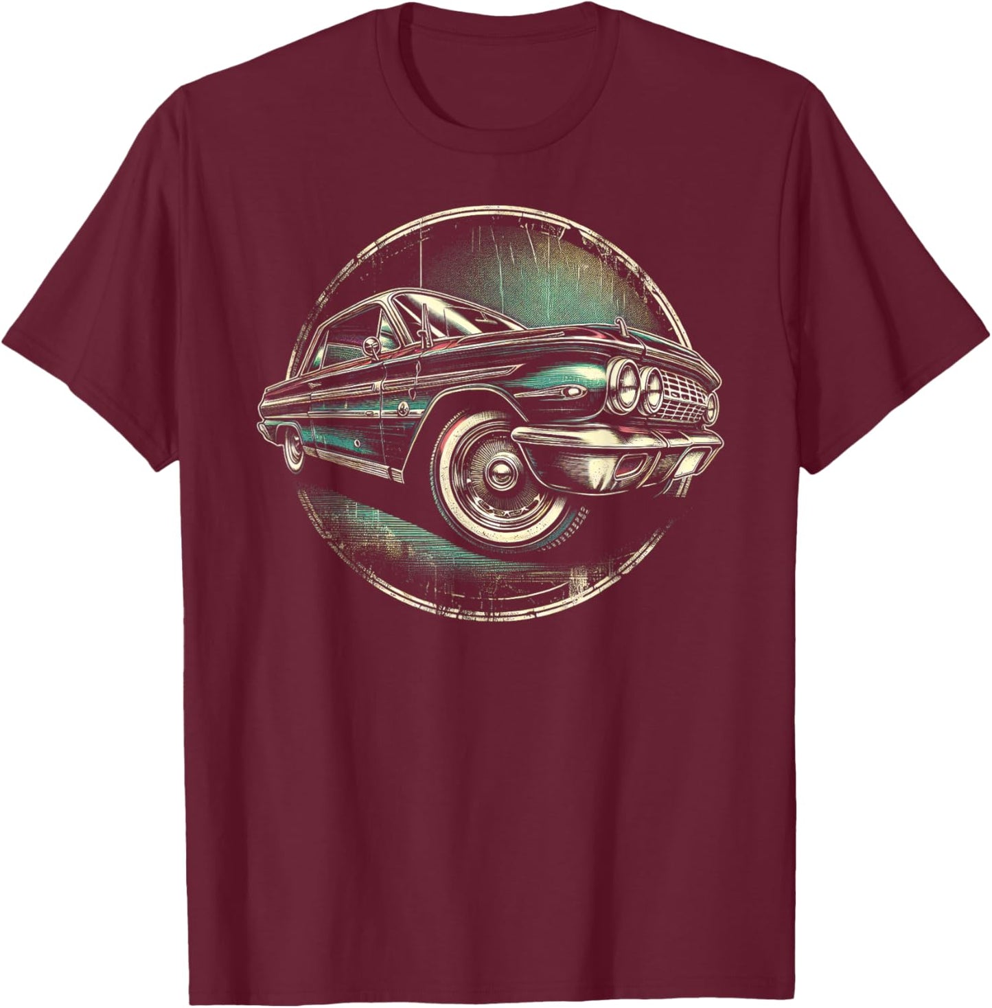 Intricate Vintage Car Art T-Shirt - T-Shirt | Maroon