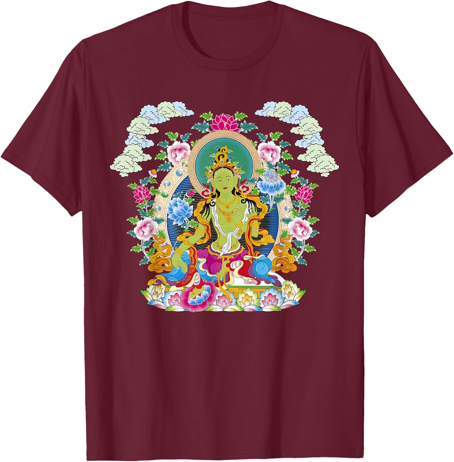 Thangka Buddha Yoga Mandala Meditation Buddhism Namaste T-Shirt - T-Shirt | Maroon