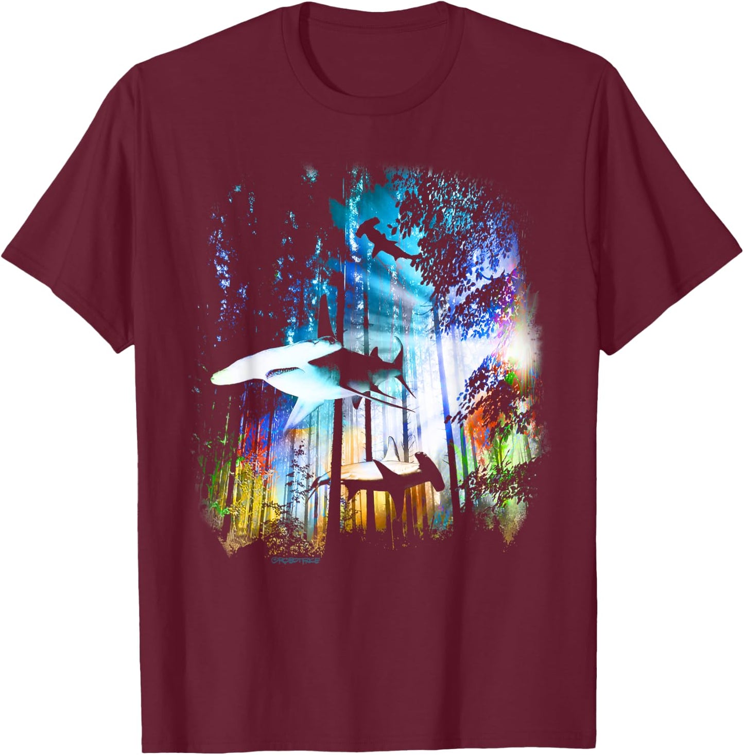 Hammerhead Shark Forest T-Shirt - T-Shirt | Maroon
