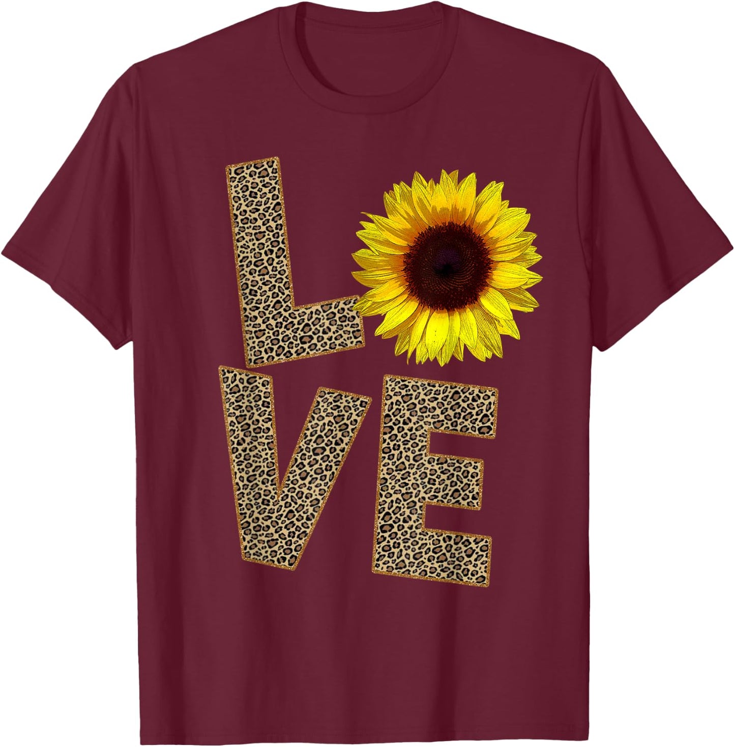 Cheetah Skin Love, Vintage Sunflower - sunflower Cheetah T-Shirt - T-Shirt | Maroon