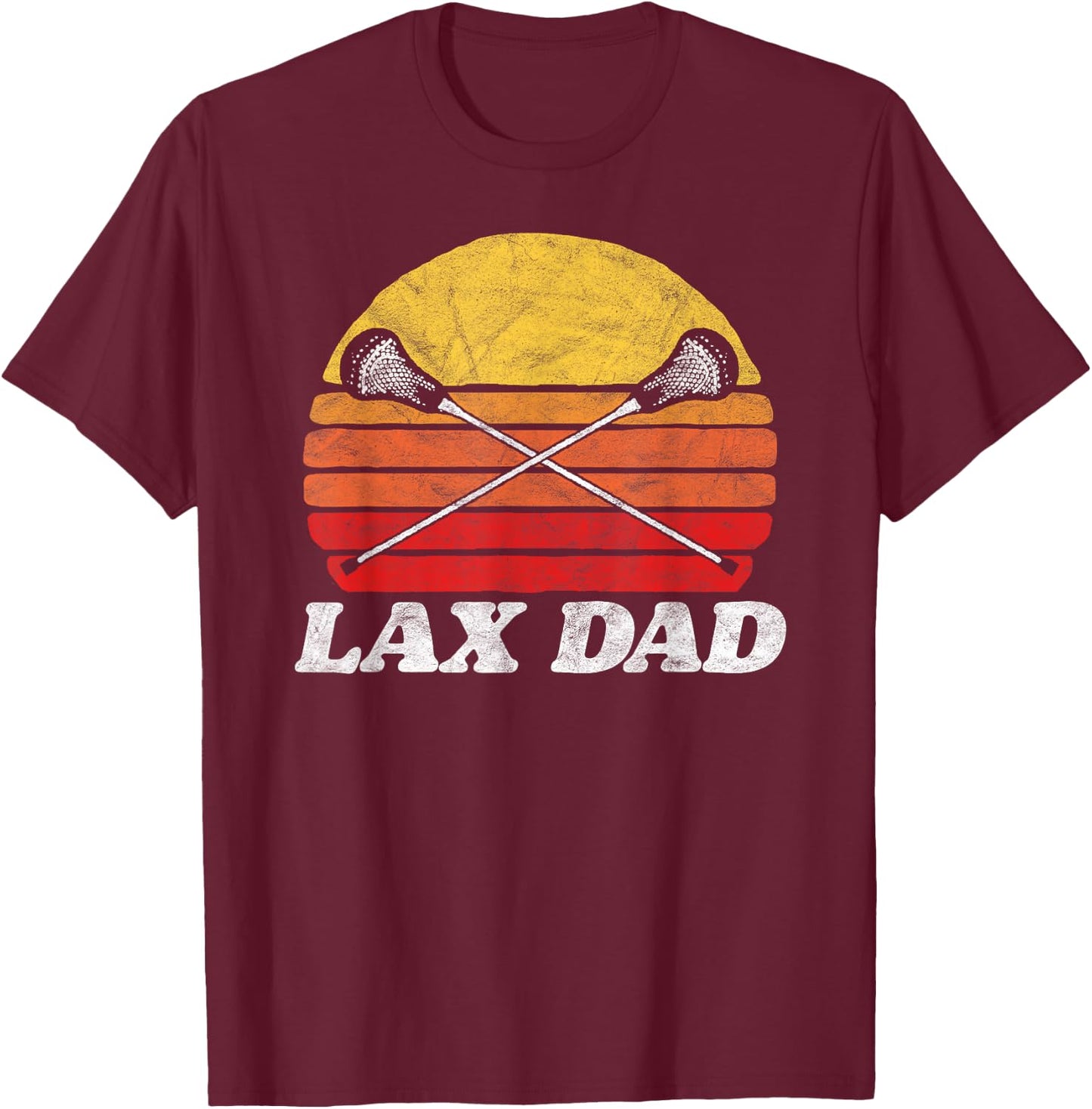 Lax Dad Vintage X Crossed Lacrosse Sticks 80s Sunset Retro T-Shirt - T-Shirt | Maroon