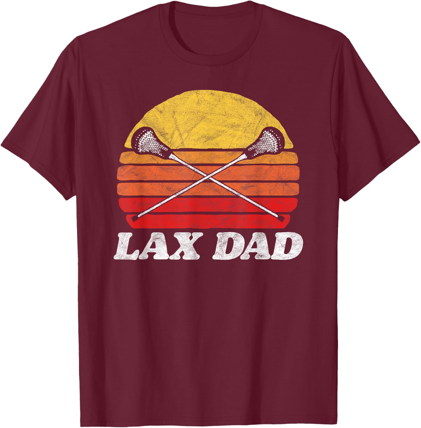 Lax Dad Vintage X Crossed Lacrosse Sticks 80s Sunset Retro T-Shirt - T-Shirt | Maroon