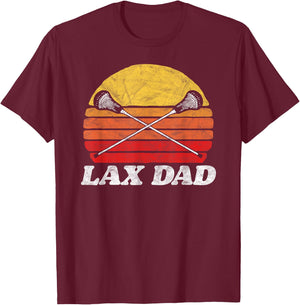 Lax Dad Vintage X Crossed Lacrosse Sticks 80s Sunset Retro T-Shirt - T-Shirt | Maroon