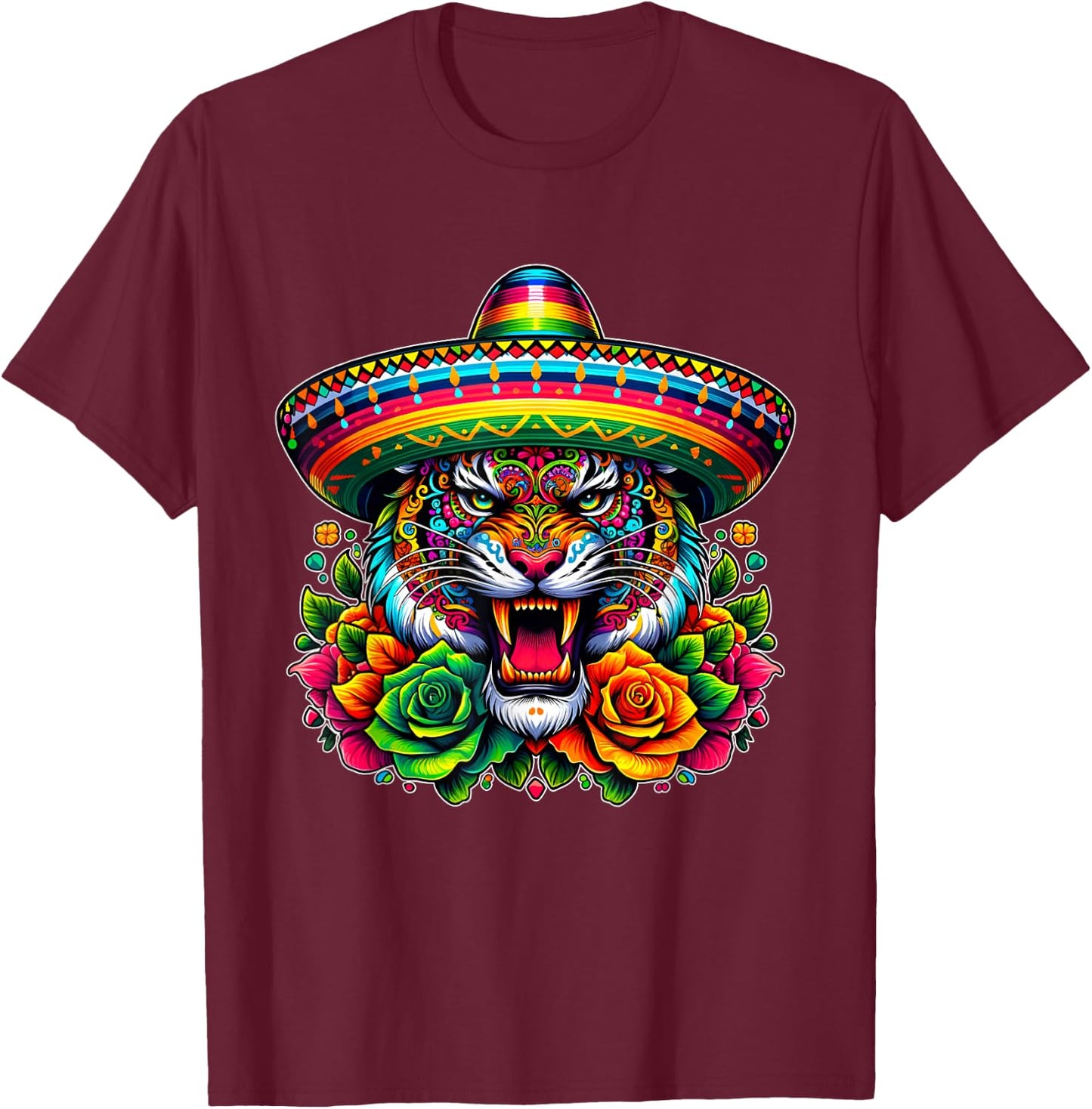 Mexican Cinco De Mayo Let's Fiesta Party Tiger T-Shirt - T-Shirt | Maroon