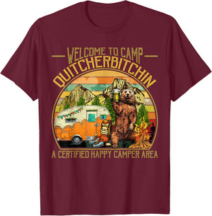 Welcome to Camp Quitcherbitchin Funny Camping Retro Sunset T-Shirt - T-Shirt | Maroon