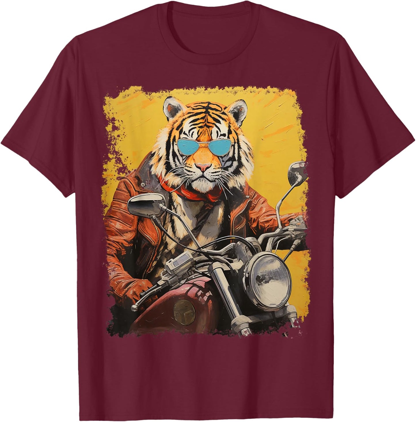 Motorbike Gear Tiger on Motorcycle T-Shirt - T-Shirt | Maroon