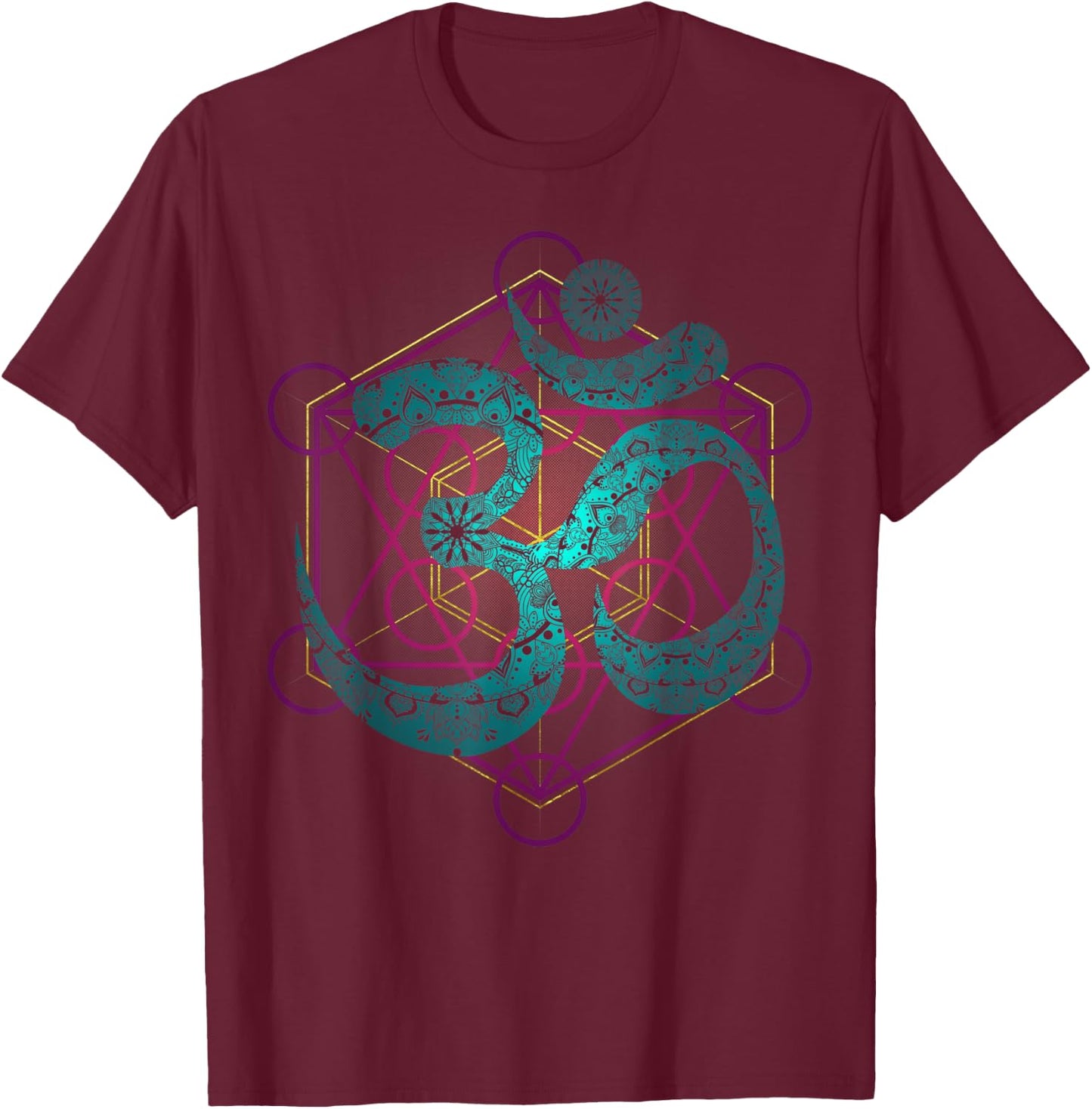 Om sign from Buddhism sacred geometry with Mandala Yoga Goa T-Shirt - T-Shirt | Maroon