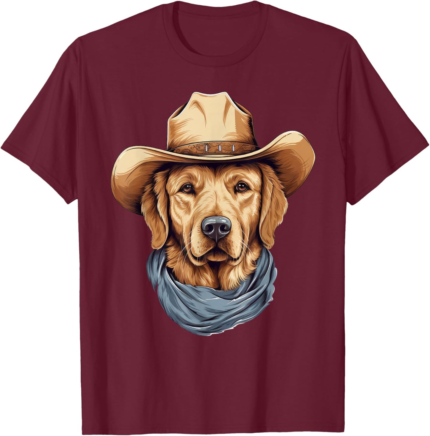 Golden Retriever Dog in Cowboy Hat Golden Retriever Lovers T-Shirt - T-Shirt | Maroon