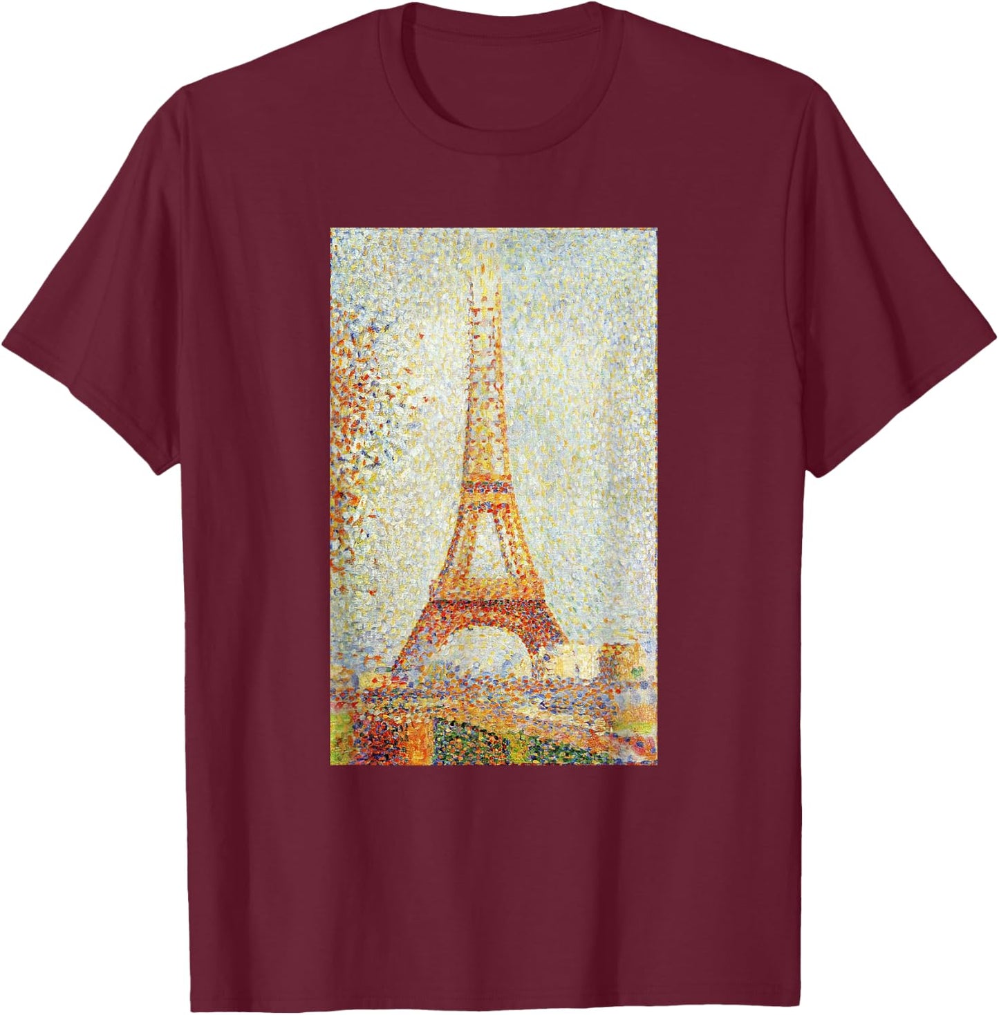 Eiffel Tower Georges Seurat Art Pointillism Impressionism T-Shirt - T-Shirt | Maroon