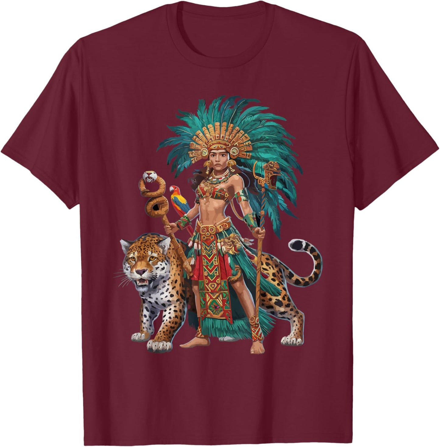 Aztec Jaguar Warrior Aztec Culture Mayan Indigenous T-Shirt - T-Shirt | Maroon