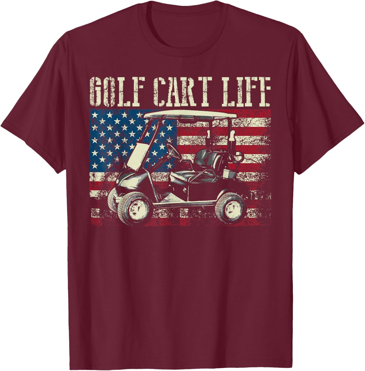 Cool Golf Cart Vintage US Flag Funny Golfing Gift Men Women T-Shirt - T-Shirt | Maroon