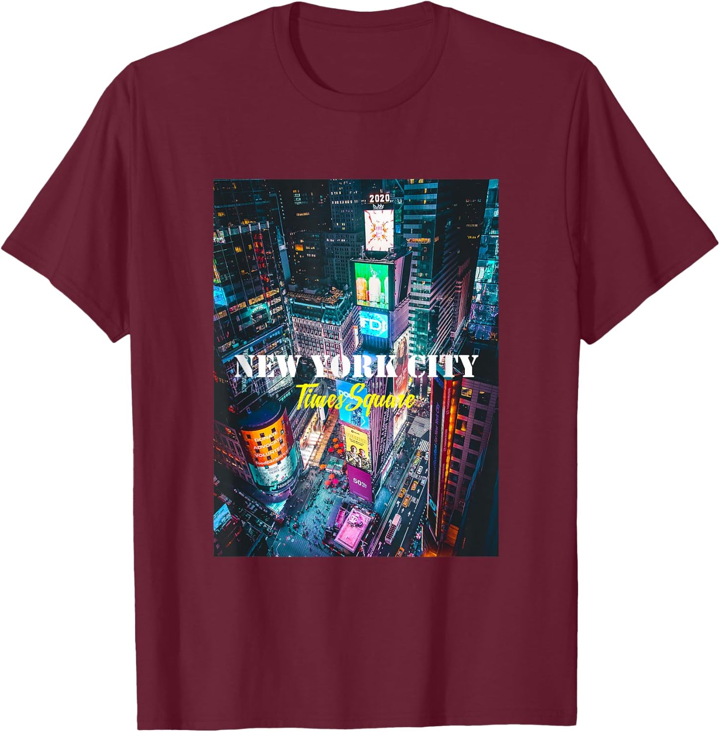 New York City Times Square Skyline Shirts, New York City T-Shirt - T-Shirt | Maroon