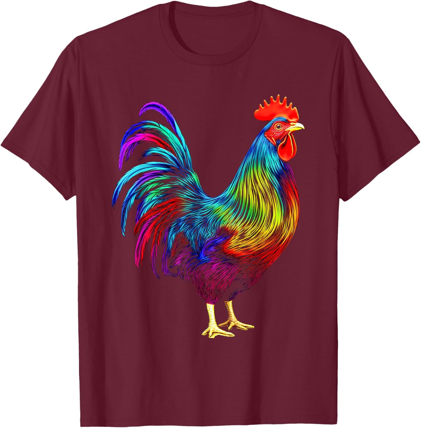 Chicken Colorful Art Animal Graphic Motif Chicken T-Shirt - T-Shirt | Maroon
