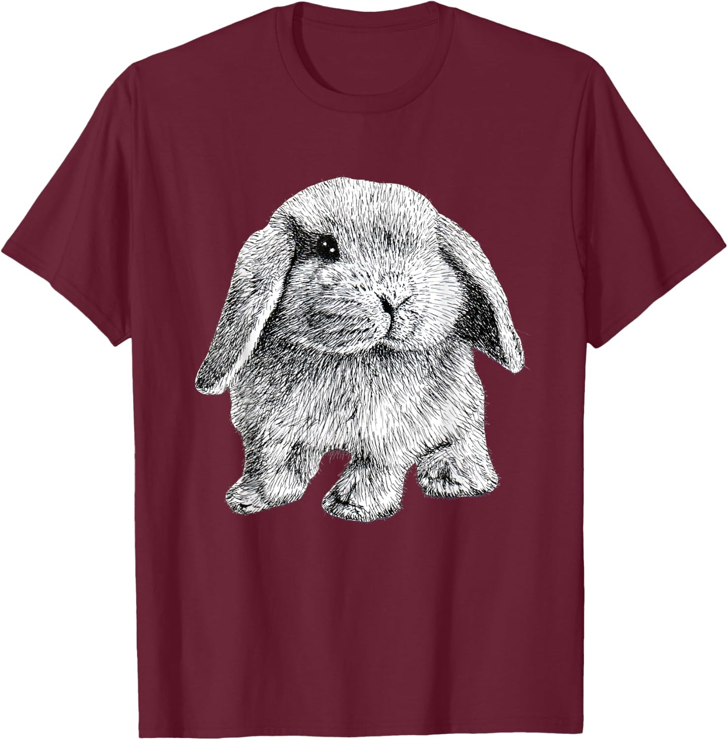 Lop Eared Bunny Rabbit Sitting Cute Drawing T-Shirt - T-Shirt | Maroon