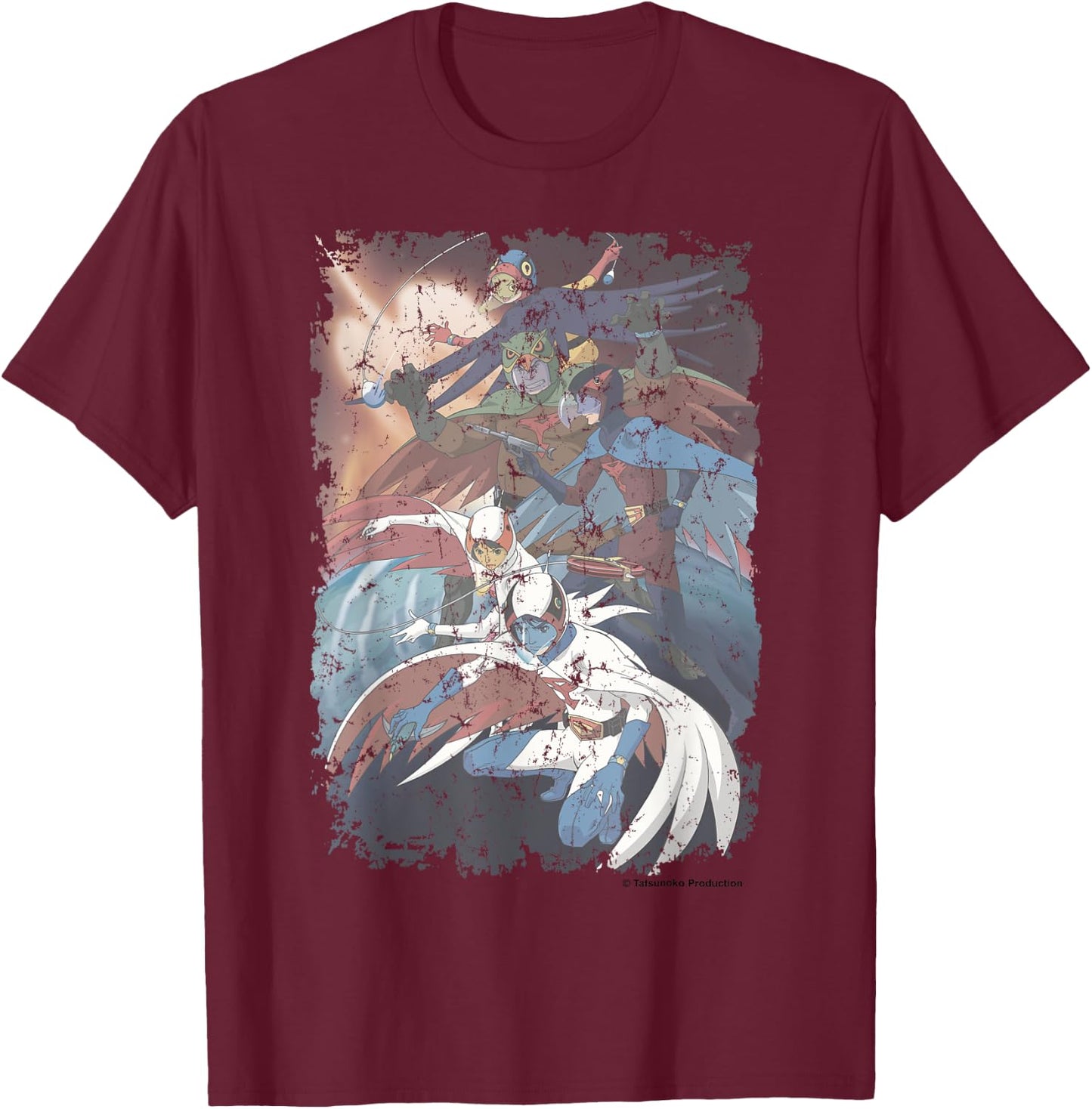 Manga Gatchaman Poster Planet Distressed T-Shirt - T-Shirt | Maroon