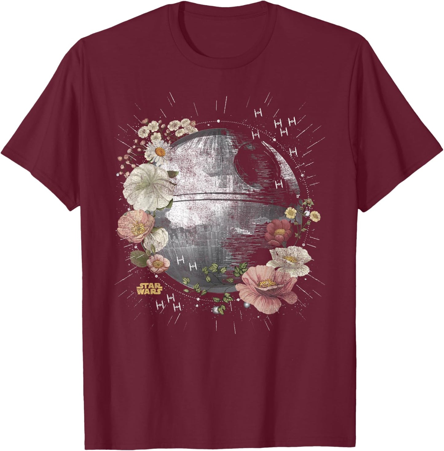 Star Wars Floral Death Star T-Shirt - T-Shirt | Maroon