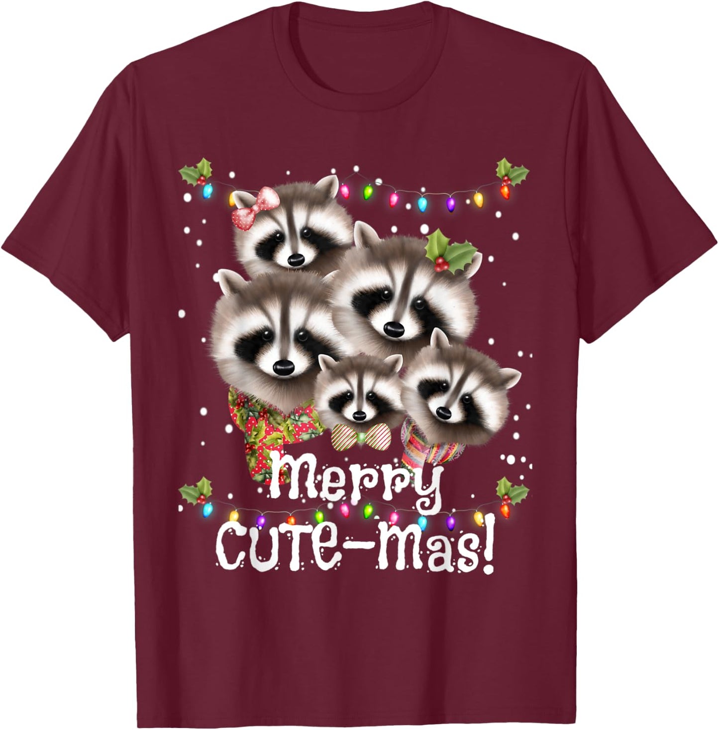 Funny Racoon MERRY CUTE-Mas Racoon Family Christmas Pajamas T-Shirt - T-Shirt | Maroon