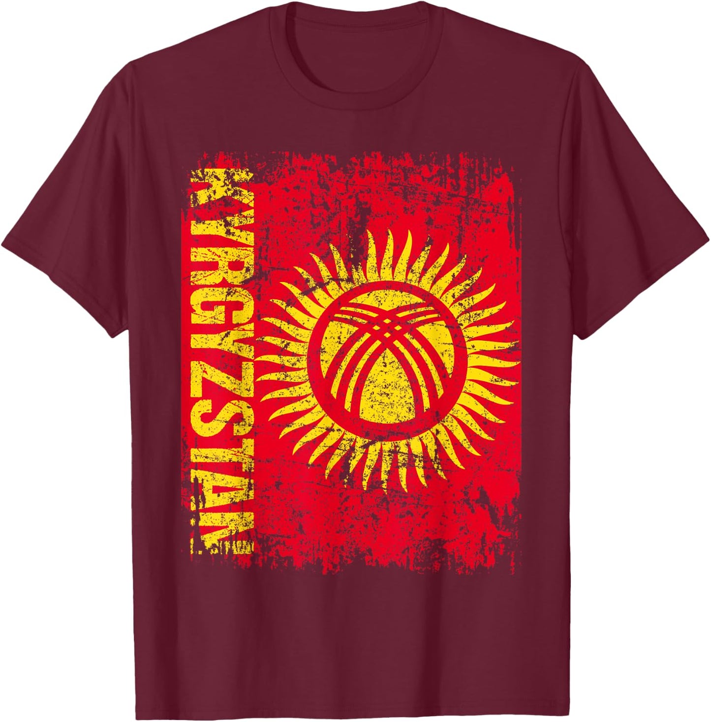 KYRGYZSTAN Flag Vintage Distressed KYRGYZSTAN T-Shirt - T-Shirt | Maroon