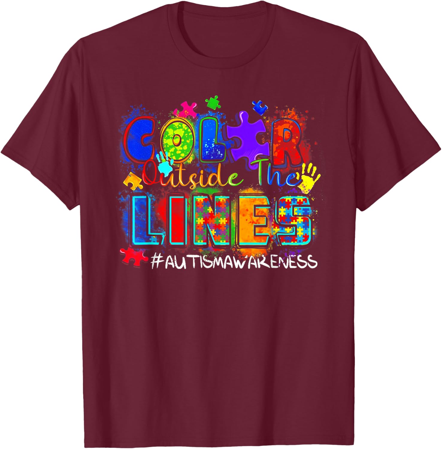 Color Outside The Lines Autism Awareness T-Shirt - T-Shirt | Maroon