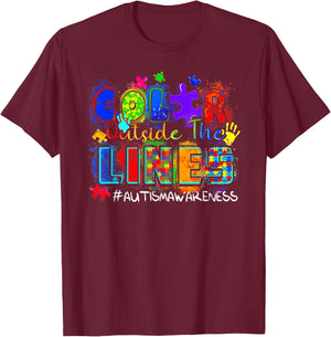 Color Outside The Lines Autism Awareness T-Shirt - T-Shirt | Maroon