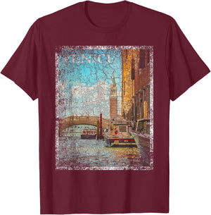 Venice Italy Vacation Vintage Retro Travel Holiday Gift T-Shirt - T-Shirt | Maroon