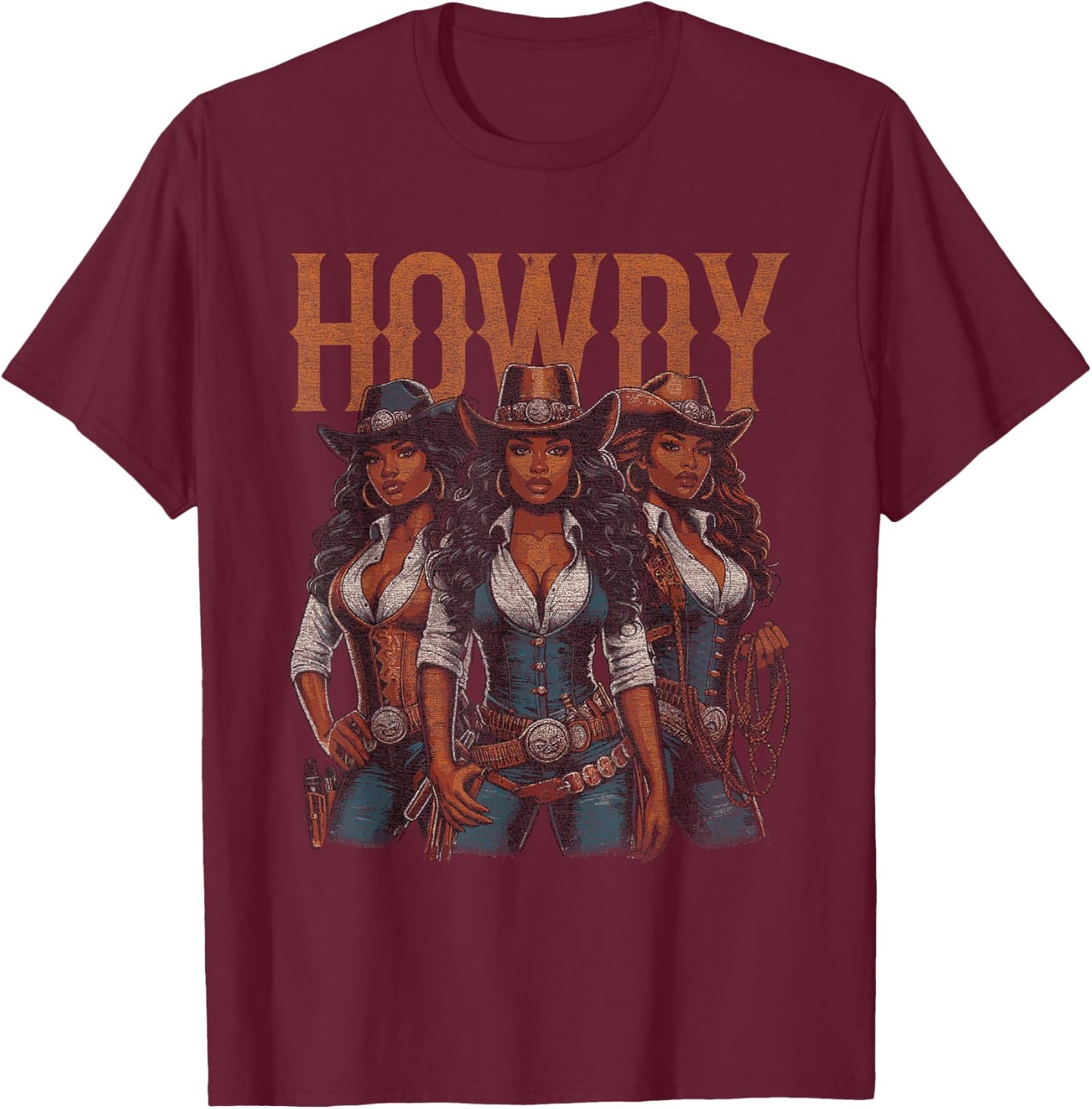 Black African American Cowgirl Western Texas Rodeo Howdy T-Shirt - T-Shirt | Maroon