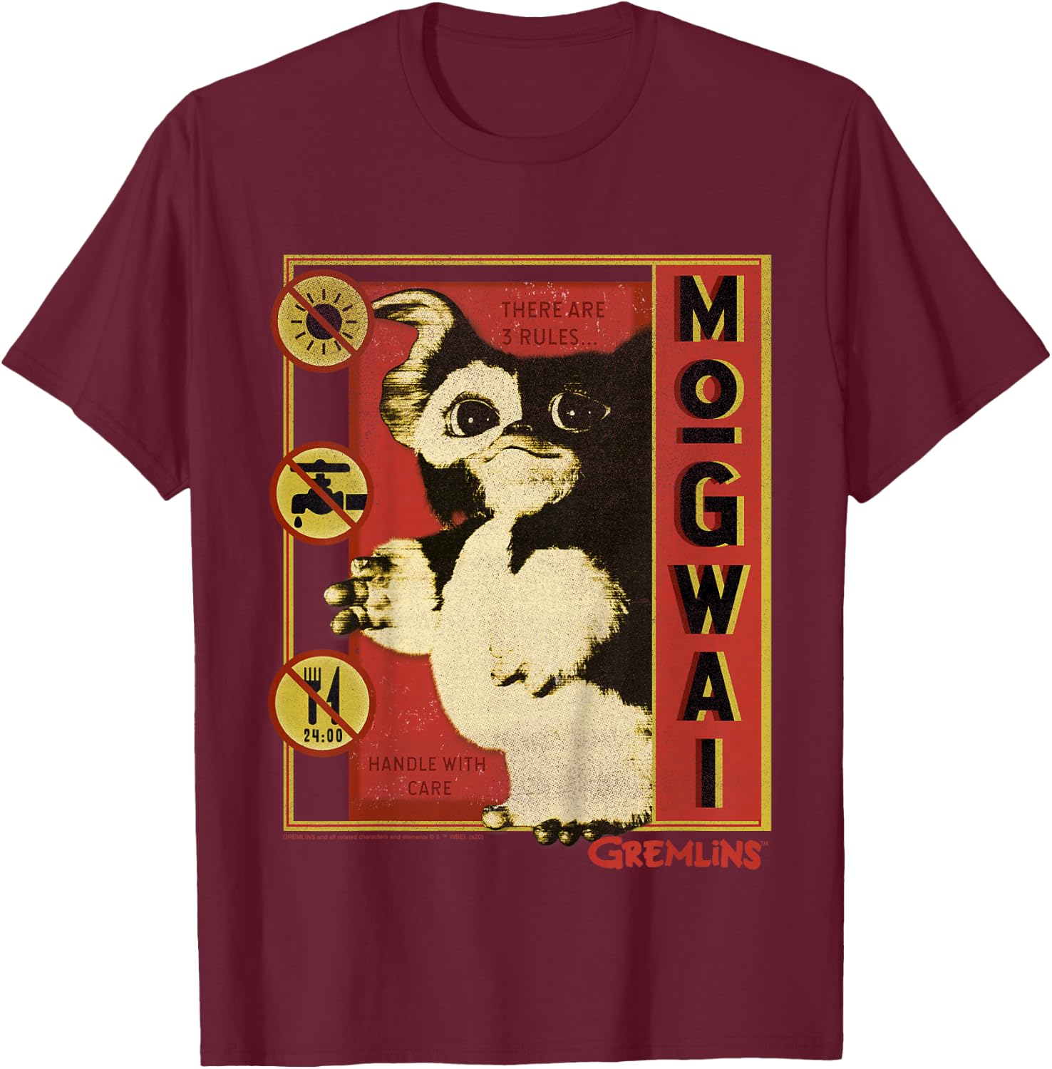 Kids Gremlins Mogwai Three Rules Poster T-Shirt - T-Shirt | Maroon