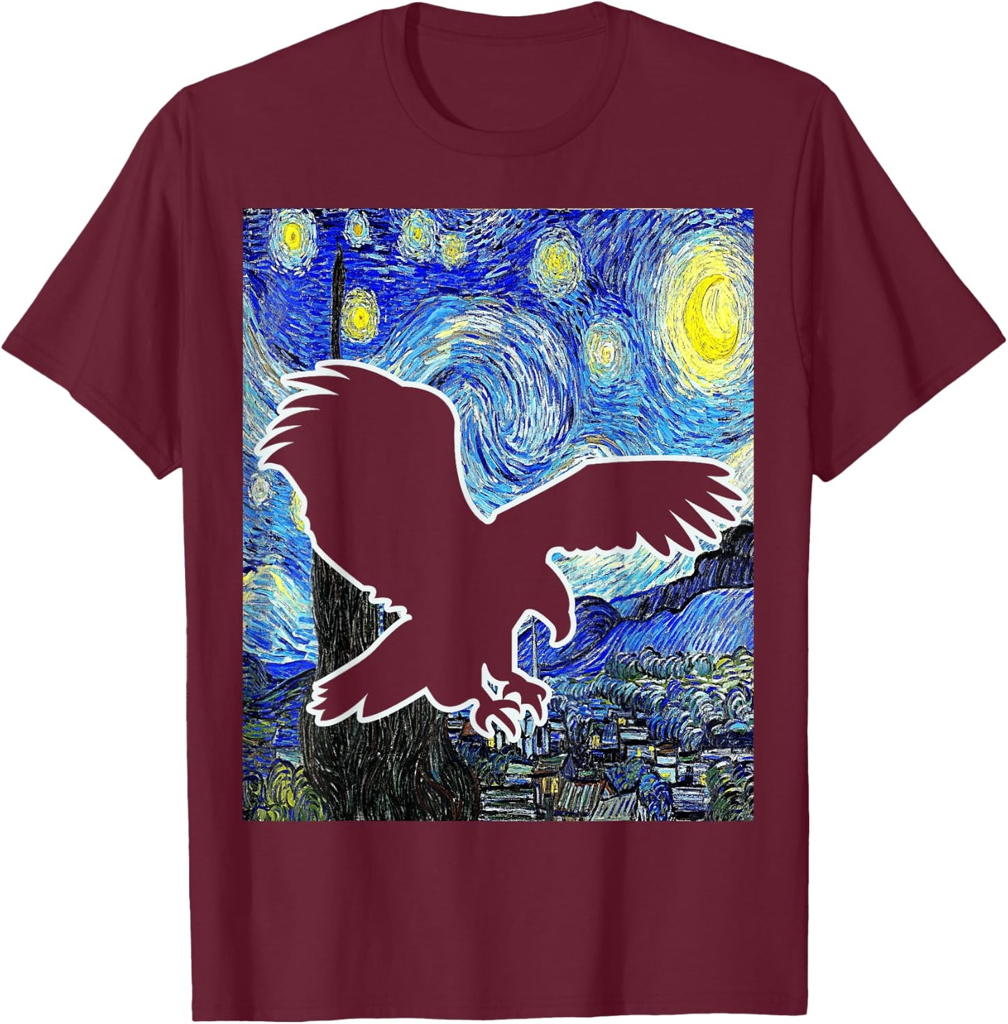 Eagle Starry Night Eagle Lover Van Gogh Eagle Birdwatching T-Shirt - T-Shirt | Maroon