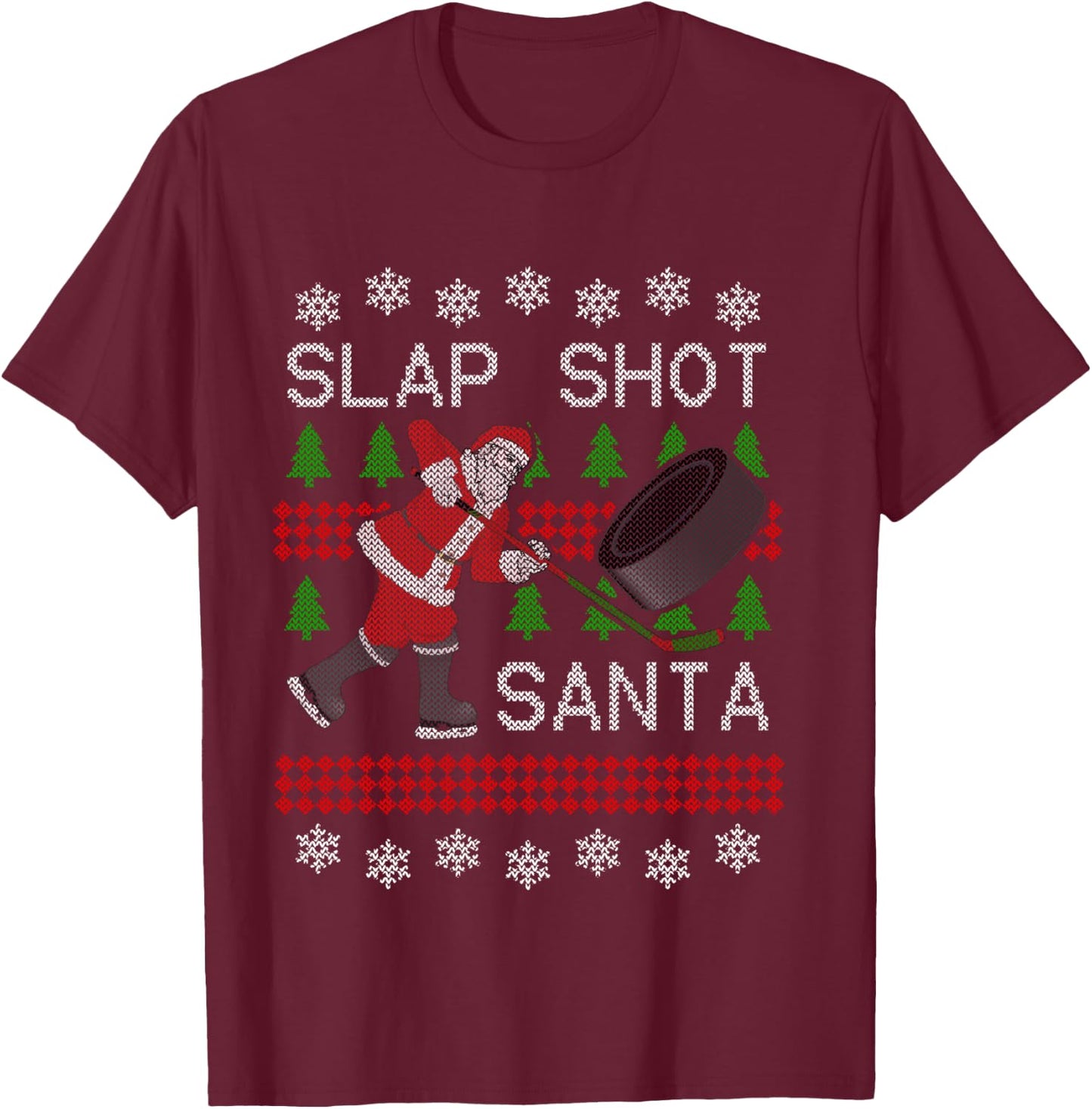 Funny Santa Hockey Ugly Christmas Sweater - Santa T-Shirt - T-Shirt | Maroon