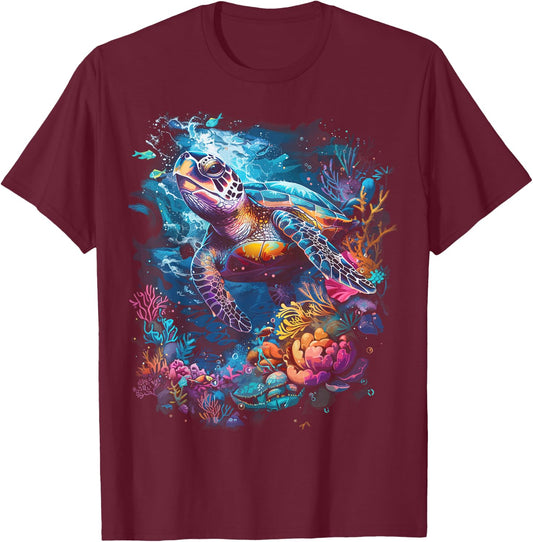 Sea Turtle Beach Lover Ocean Animal Graphic Novelty T-Shirt - T-Shirt | Maroon