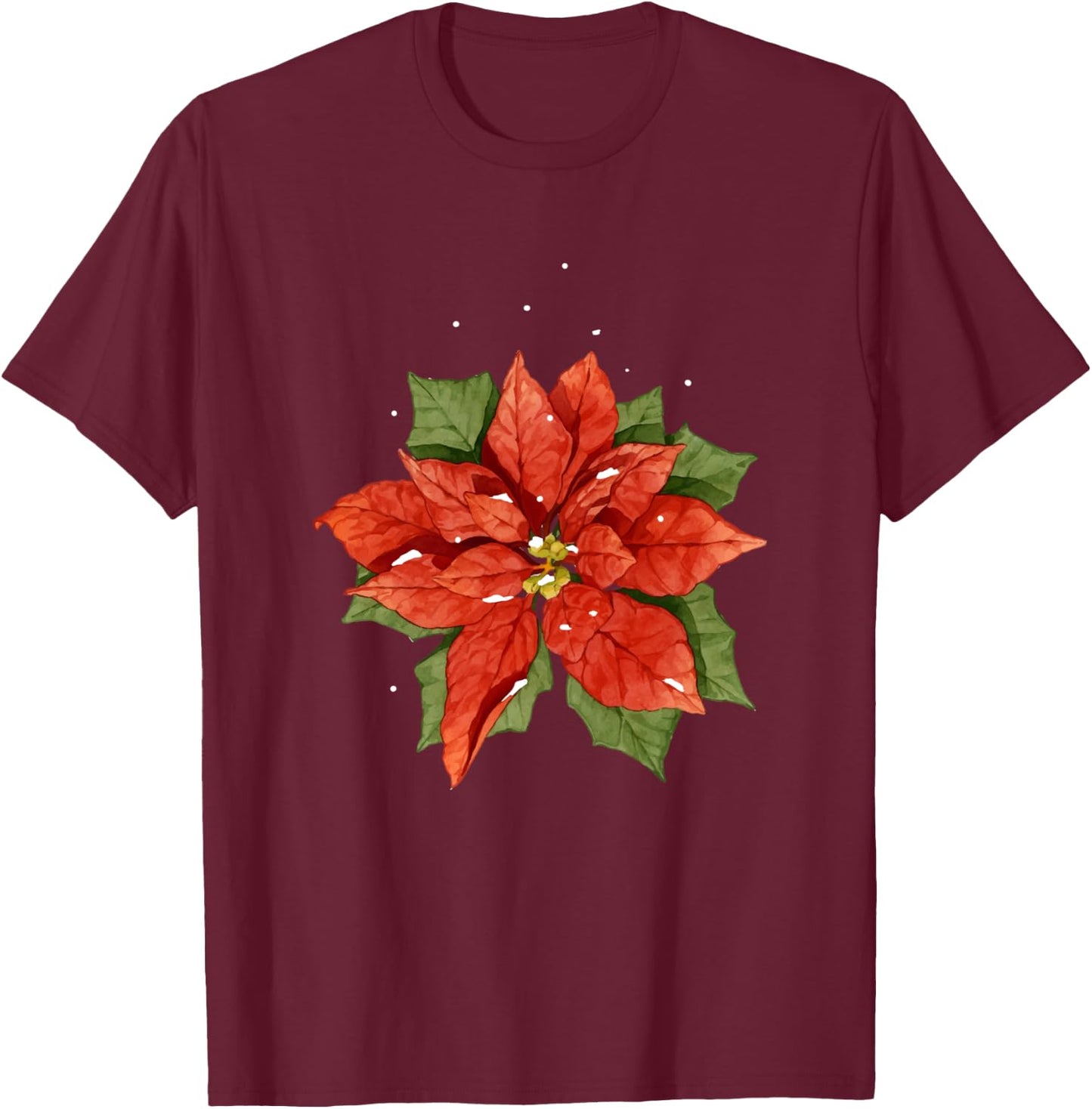 Poinsettia Watercolor Flower Holiday Christmas Gift T-Shirt - T-Shirt | Maroon