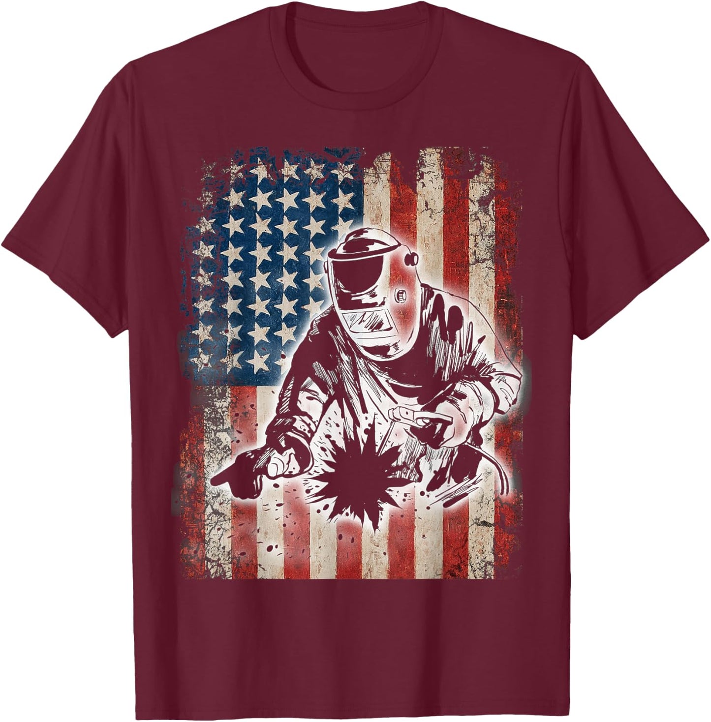 Welder American Flag USA Patriotic Welder Gift T-Shirt - T-Shirt | Maroon