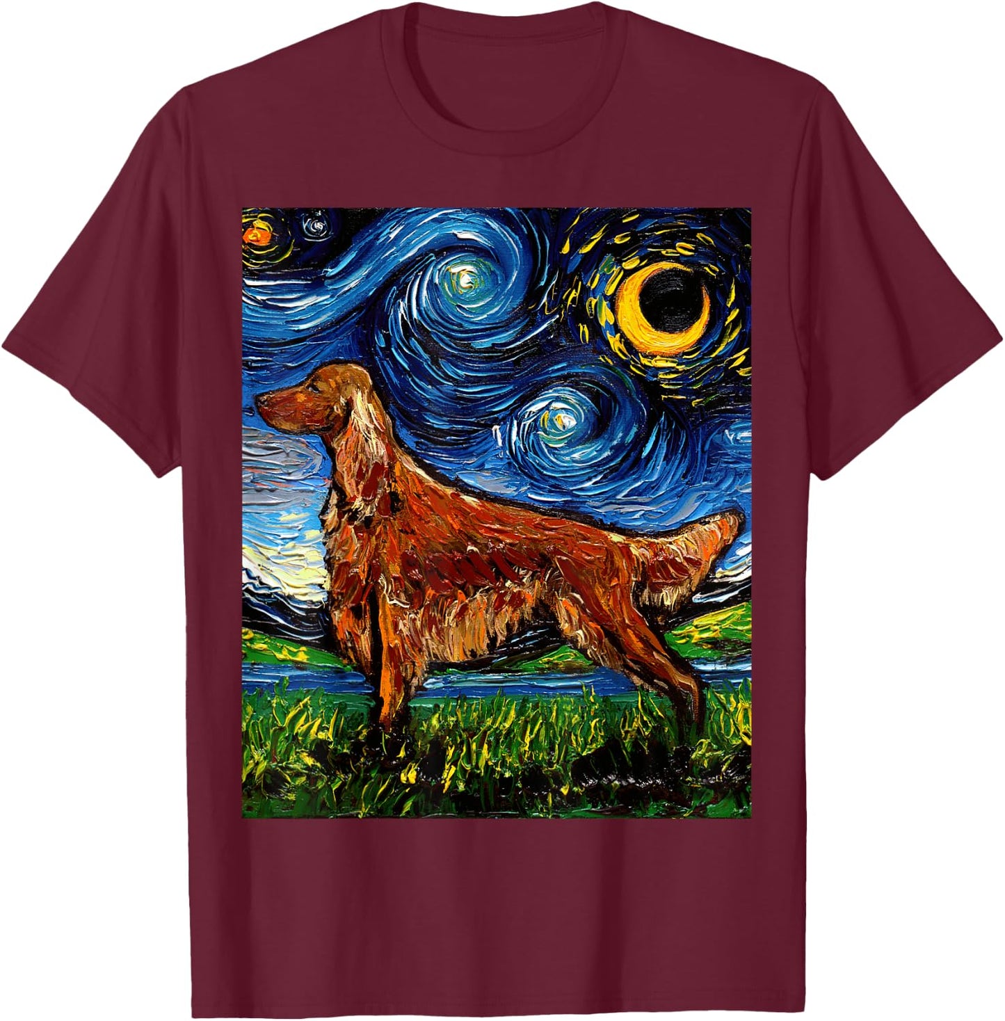 Irish Setter Starry Night Impressionist Dog Art by Aja T-Shirt - T-Shirt | Maroon