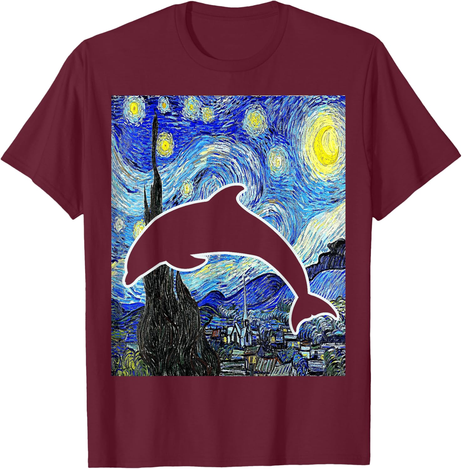 Dolphin Starry Night Dolphin Lover Cetology T-Shirt - T-Shirt | Maroon
